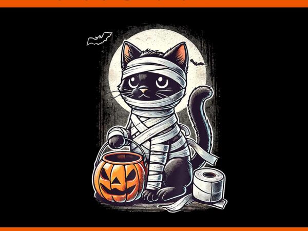 Black cat mummy halloween png t shirt template