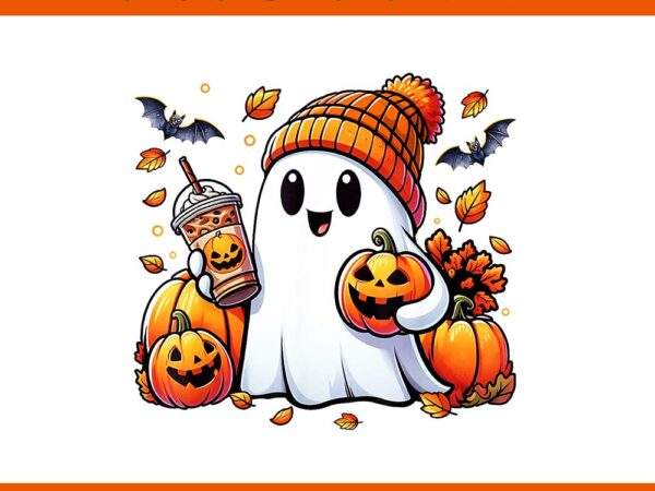 Cute ghost drinking coffee halloween png t shirt vector file