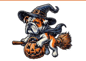 Bulldog Witch Pumpkin Halloween PNG t shirt template