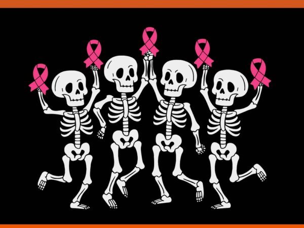 Skeleton dancing pink ribbon breast cancer awareness svg t shirt template vector