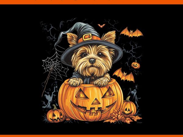 Yorkie dog pumpkin halloween png t shirt design template