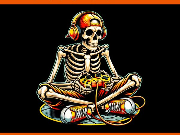 Skeleton gamer halloween png t shirt template vector