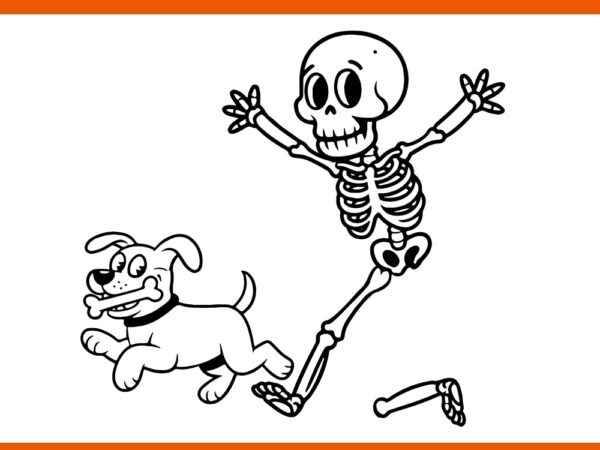 Skeleton chasing dog halloween svg t shirt template vector