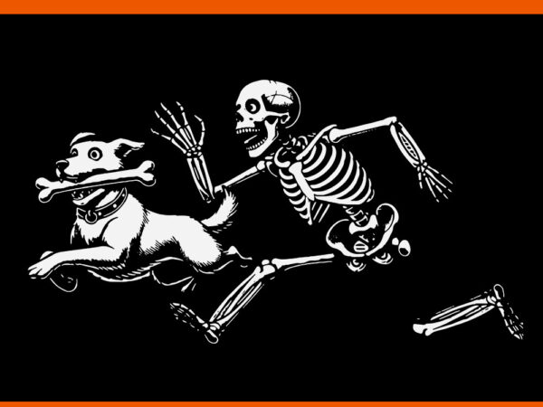 Skeleton chasing dog halloween svg, dog skeleton halloween svg t shirt template vector