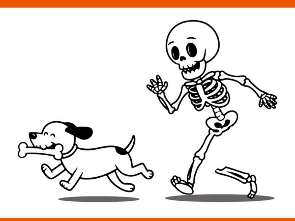 Skeleton chasing dog halloween svg, dog skeleton halloween svg t shirt template vector