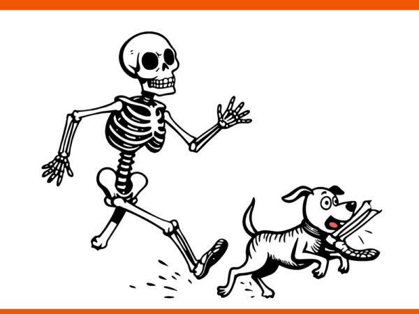 Skeleton chasing dog halloween svg, dog skeleton halloween svg t shirt template vector