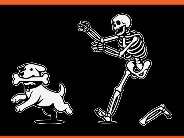 Skeleton chasing dog svg, halloween dog svg, funny skeleton svg t shirt template vector