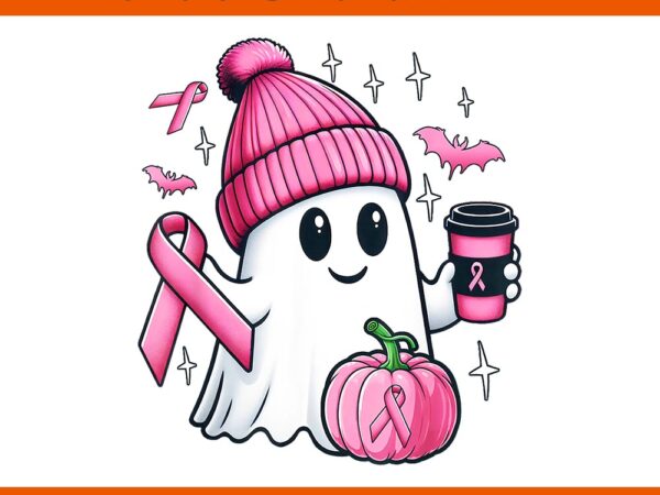 Pink ghost drinking coffee halloween png t shirt illustration