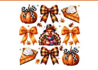 Retro Thanksgiving Coquette Bow Turkey Pumpkin Pie PNG