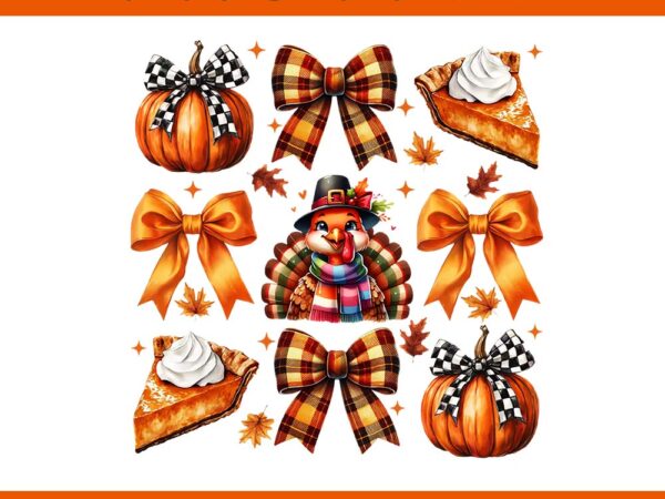 Retro thanksgiving coquette bow turkey pumpkin pie png t shirt design online