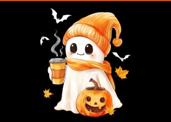 Ghost Drinking Coffee Halloween PNG, Ghost Ice Coffee Halloween PNG