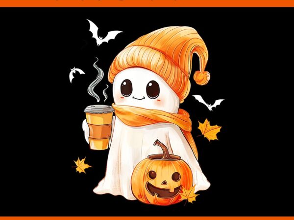 Ghost drinking coffee halloween png, ghost ice coffee halloween png t shirt design template