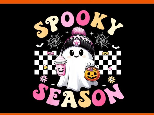 Groovy retro spooky season retro ghost halloween png t shirt design template