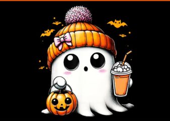 Ghost Drinking Coffee Halloween PNG