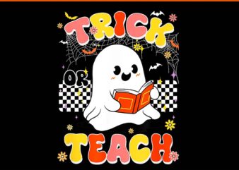 Trick or Teach Floral Ghost Halloween PNG t shirt designs for sale