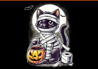 Black Cat Mummy Halloween PNG