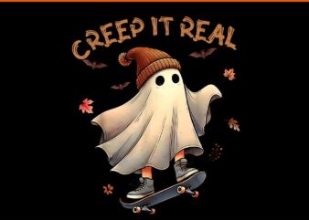 Creep It Real Halloween Cool Ghost Riding Skateboard PNG t shirt vector file