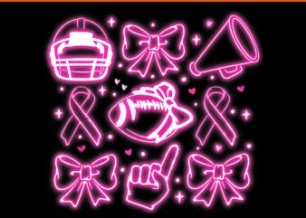 Coquette Bow Cheer Football Pink Out Breast Cancer Awareness PNG