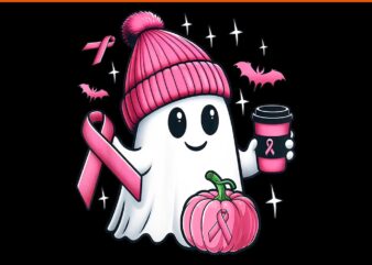 Pink Ghost Drinking Coffee Halloween PNG