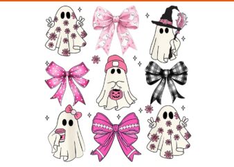 Pink Ghost Bow Coquette Halloween Spooky Season PNG t shirt illustration