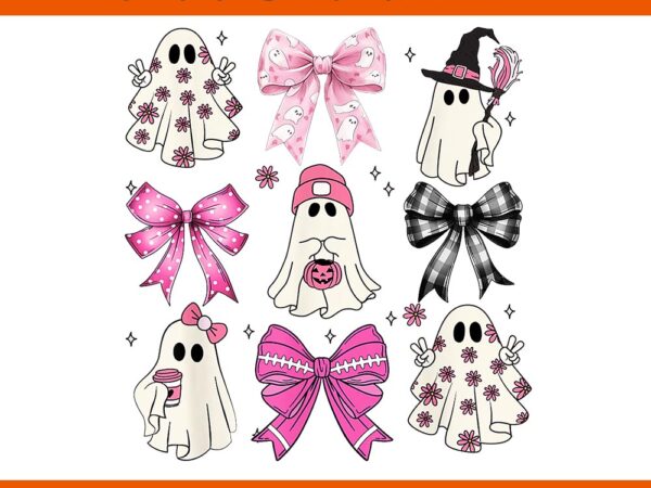 Pink ghost bow coquette halloween spooky season png t shirt illustration