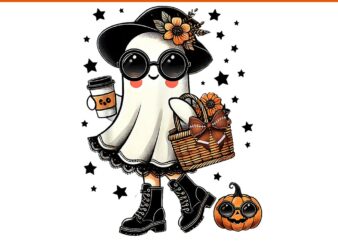 Women Halloween Ghost Coffee PNG t shirt design for sale