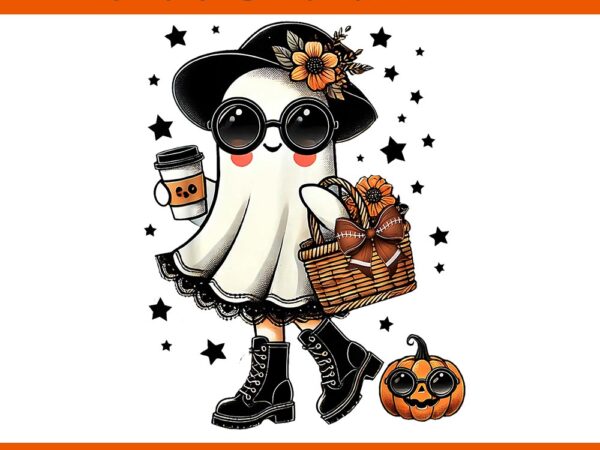 Women halloween ghost coffee png t shirt design for sale