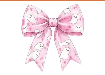 Pink Ghost Bow Coquette Halloween PNG