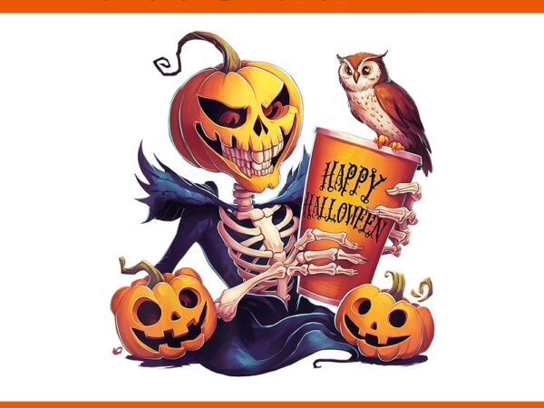 Coffee drinking skeleton pumpkin halloween png t shirt vector file