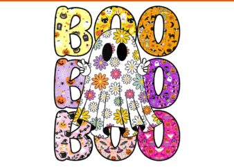 Cute Ghost Floral Boo Halloween PNG