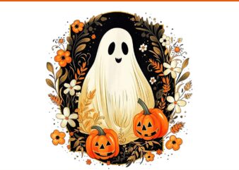 Floral Ghost Halloween Ghost Pumpkin Jack-o-Lantern PNG