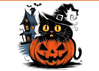 Black Cat Pumpkin For Halloween PNG t shirt template