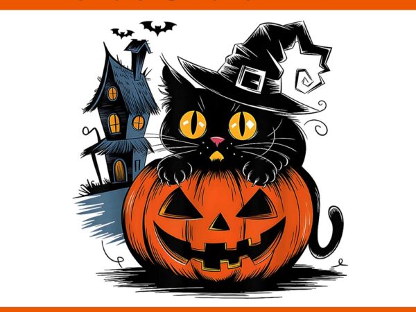 Black cat pumpkin for halloween png t shirt template