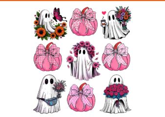 Ghost Flower Halloween Pumpkin Coquette Bow PNG