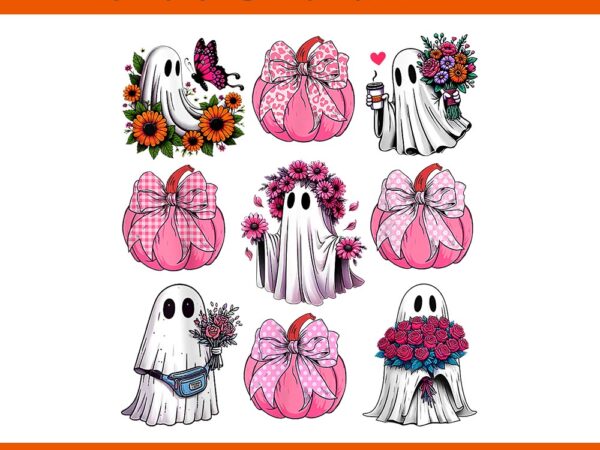 Ghost flower halloween pumpkin coquette bow png t shirt design template