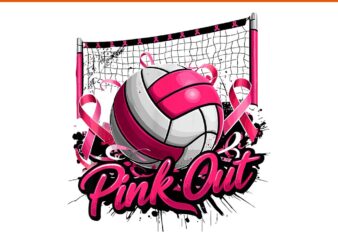 Volleyball Pink Out Breast Cancer Awareness Pink Ribbon PNG t shirt vector art