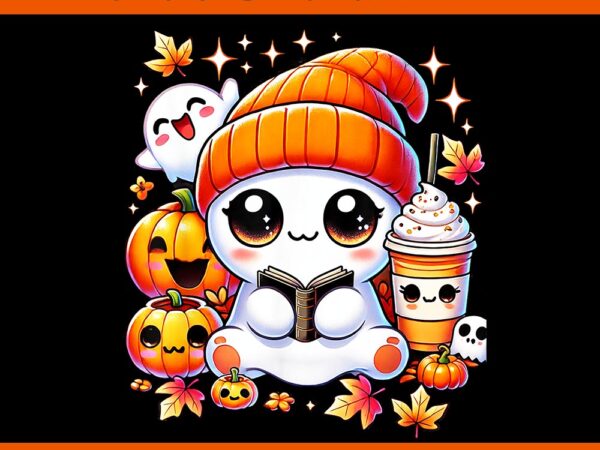 Cute ghost reading book pumpkins fall chocolate halloween png t shirt vector file