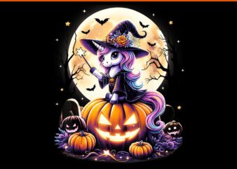 Unicorn Witch Pumpkin Halloween PNG t shirt vector graphic