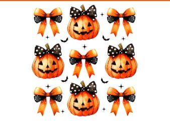 Halloween Coquette Bow Pumpkin Face Spooky Season PNG