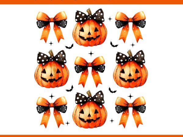 Halloween coquette bow pumpkin face spooky season png graphic t shirt