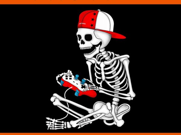 Skeleton gamer video halloween png t shirt template vector