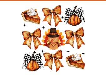 Retro Coquette Bow Turkey Thanksgiving PNG