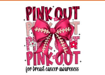 Coquette Bow Pink Out Football Mom Breast Cancer Awareness PNG