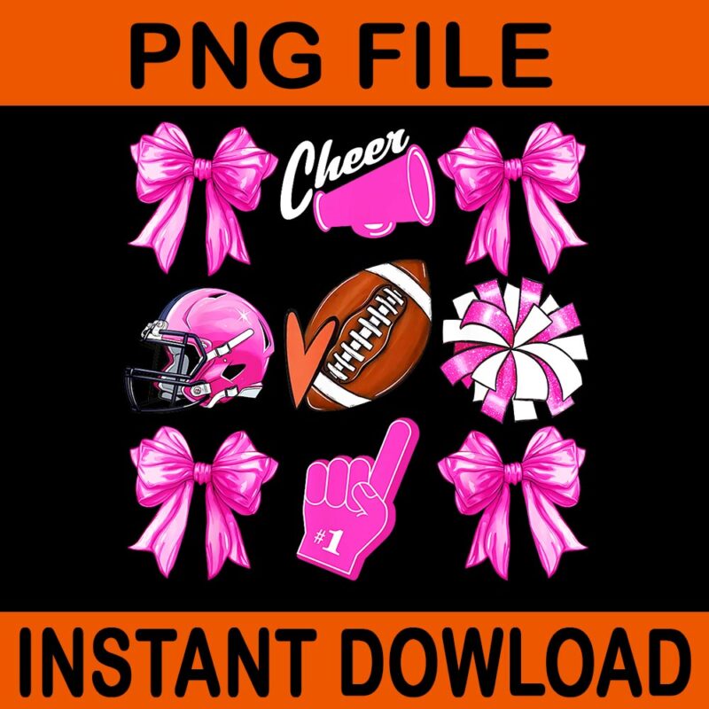 Cheer For The Cure Coquette Bow Football Breast Cancer PNG