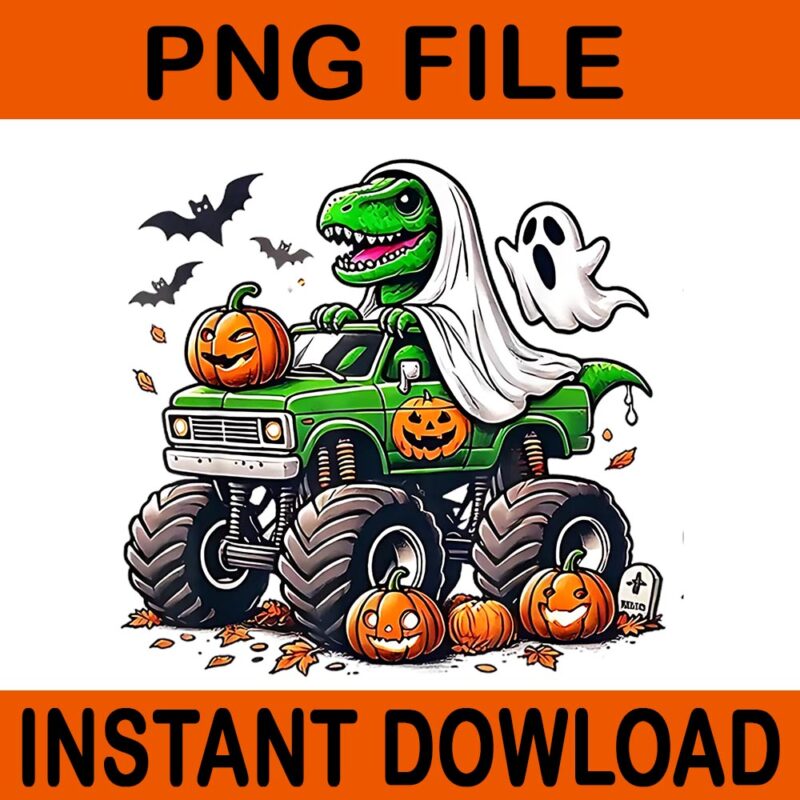 Orange Halloween Ghost Dinosaur T-rex PNG