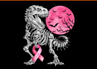 Dinosaur Pink Ribbon Breast Cancer Awareness Halloween PNG t shirt vector illustration