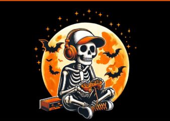 Skeleton Gamer Moon Video Halloween PNG