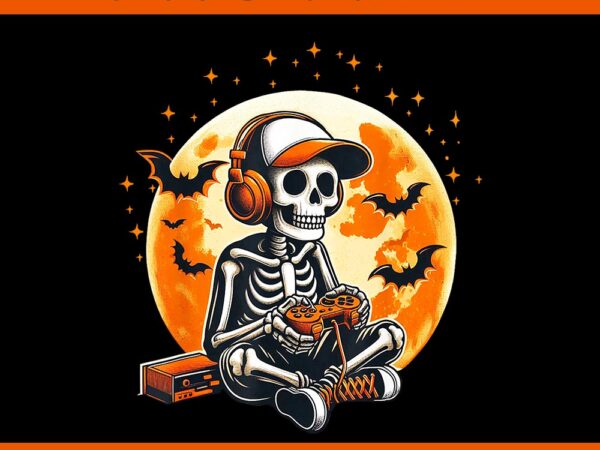 Skeleton gamer moon video halloween png t shirt template vector