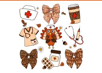 Coquette Bow Turkey Retro Fall Nurse Thanksgiving PNG