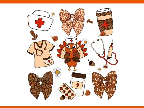 Coquette bow turkey retro fall nurse thanksgiving png t shirt vector file